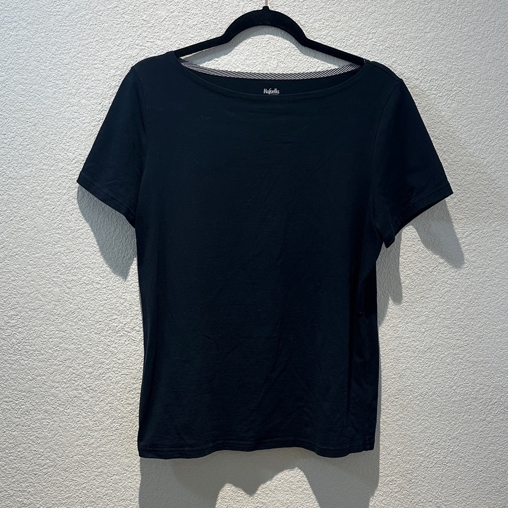 Rafaella Black Short Sleeve Scoop Neck Tee Size Large